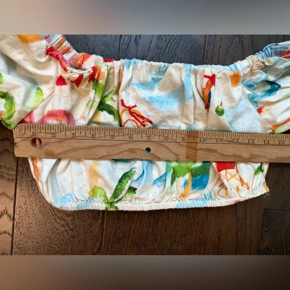 Farm Rio Tropical Linen Crop Top Women's Sz XS Tube Shirt Multi Colored Beach - Picture 8 of 10